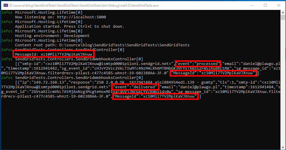 SendGrid Webhook wynik
