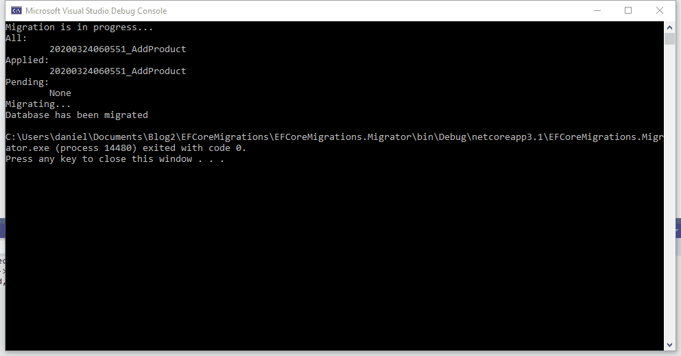 ef core migration migrator from vs