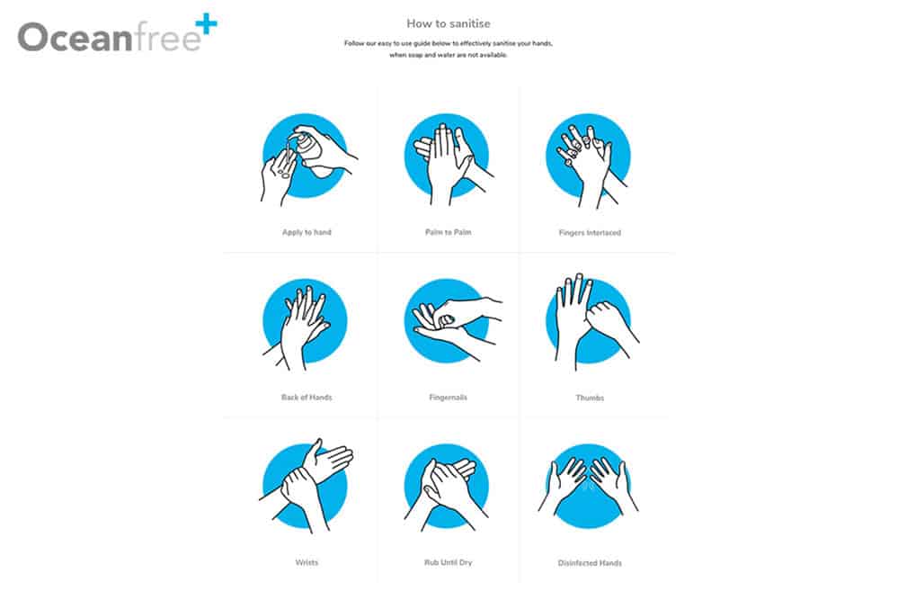 Ocean Free’s guide on how to sanitise your hands.