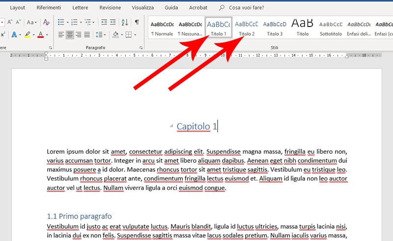 Stili dei titoli in Microsoft Word