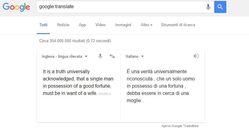 L'incipit di Orgoglio e Pregiudizio, tradotto da Google