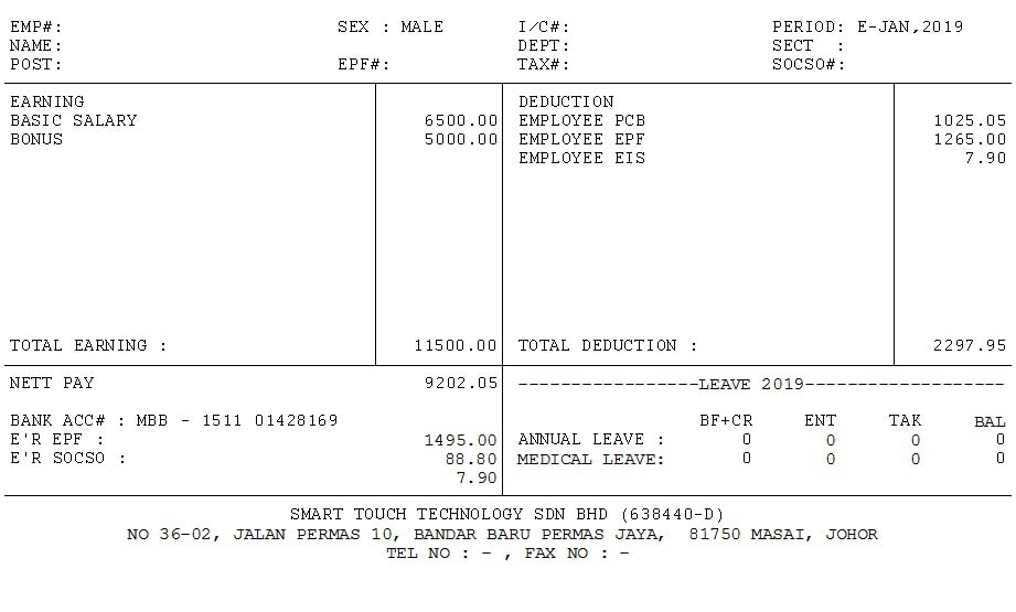 Payslip Template Malaysia 2018 : 8+ sample payroll slip - Simple Salary