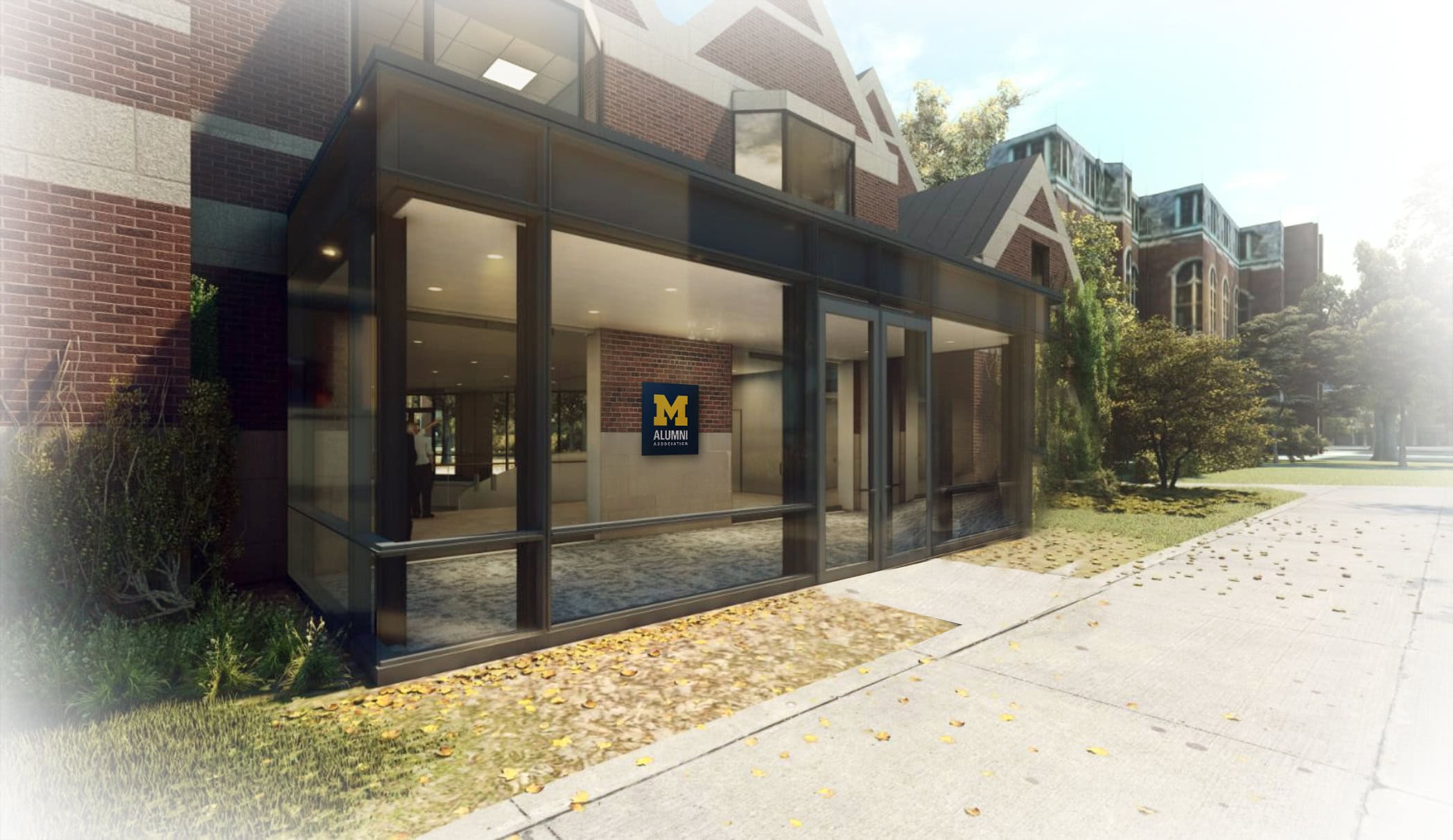 Rendering of the renovated Alumni Center's new entrance
