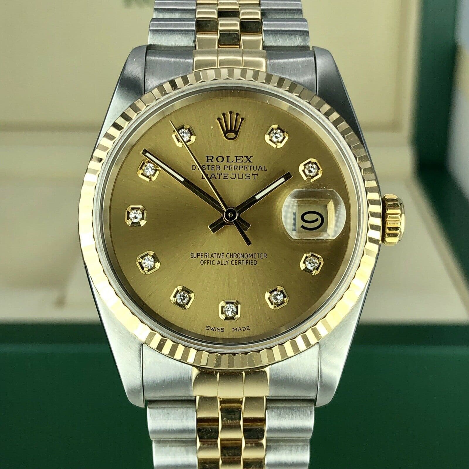 1989 Rolex 16233 Datejust 2 tone18k gold & Steel Diamond Champagne Dial ...