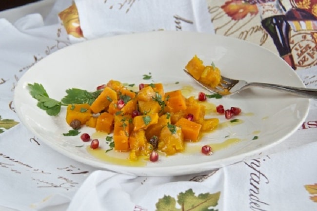 yam, butternut squash, and pomegranates