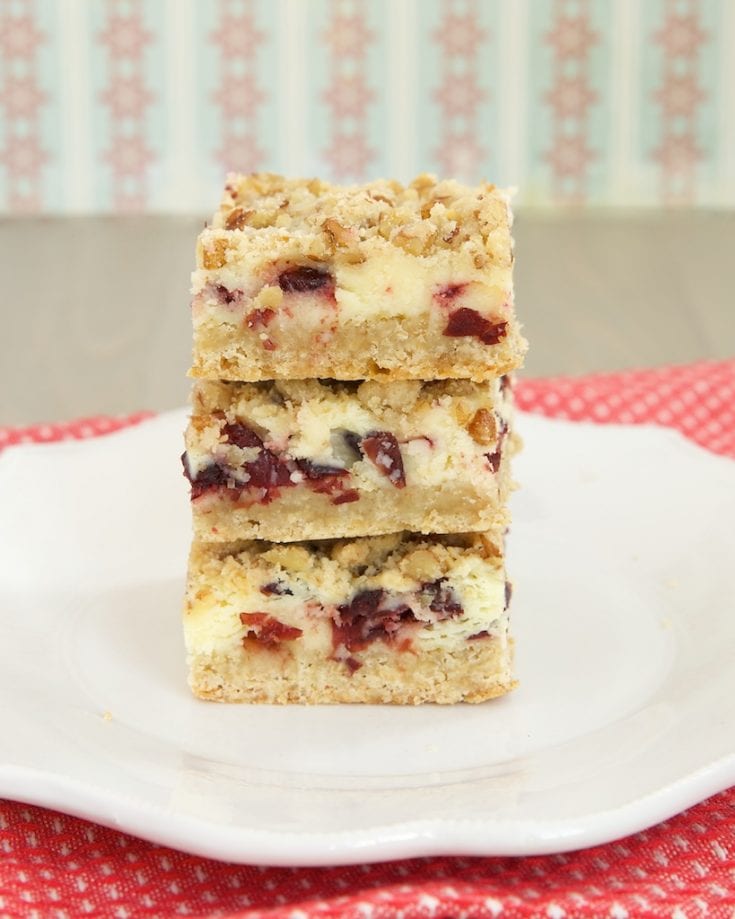 stack of Cranberry Crumble Cheesecake Bars