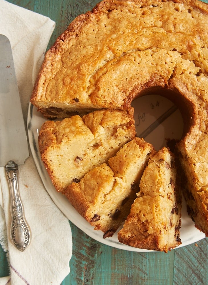 Chocolate Chip Cream Cheese Pound Cake is jam-packed with TWO kinds of chocolate. What a wonderfully sweet, dense, flavorful cake! - Bake or Break
