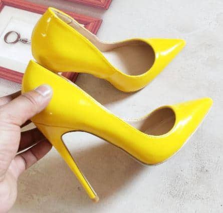 yellow pumps for black dress
