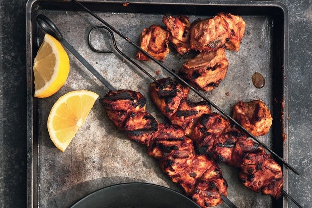yogurt-marinated chicken kebabs with aleppo pepper