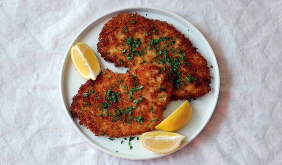panko-coated chicken schnitzel