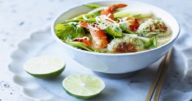 asian chicken rice balls & broth