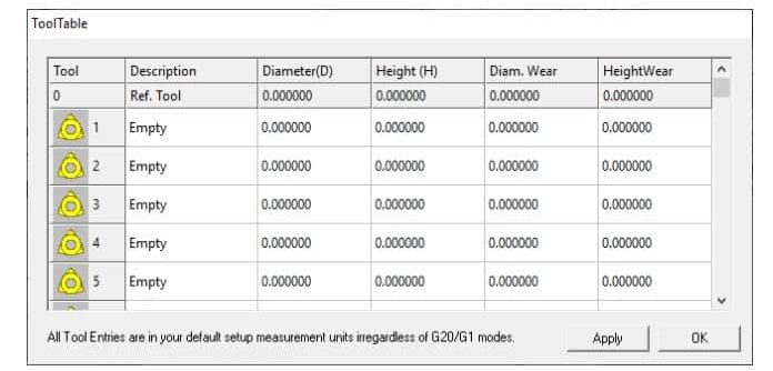 Mach3 tool length table