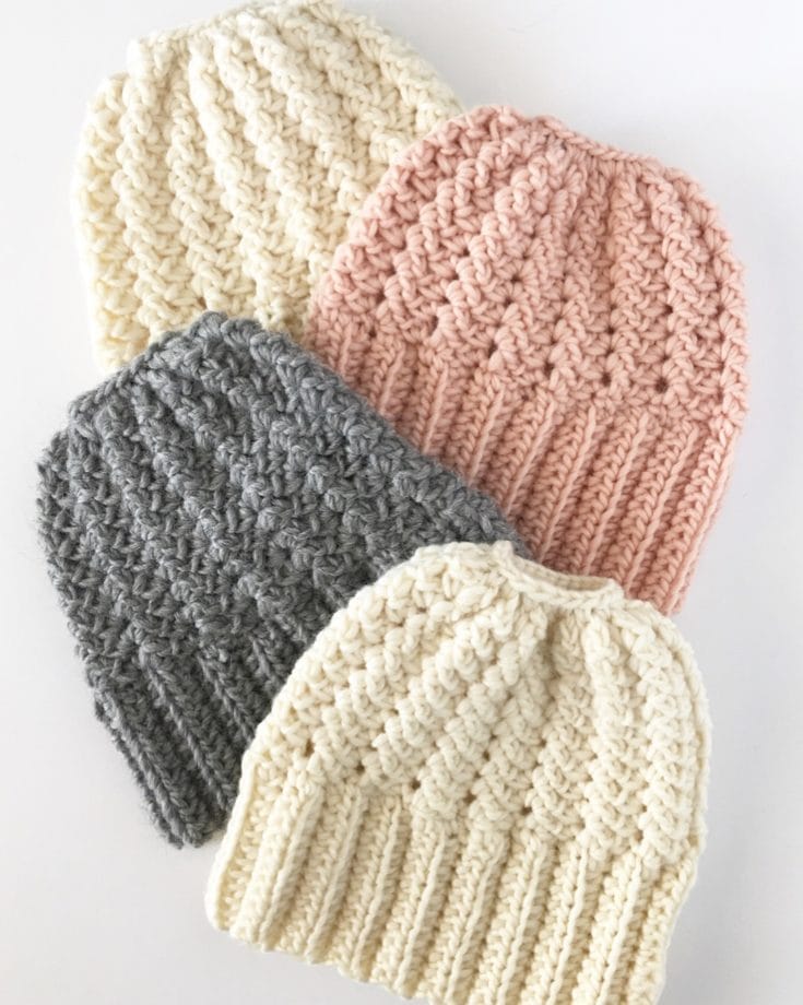 Crochet Sprig Stitch Bun Beanie