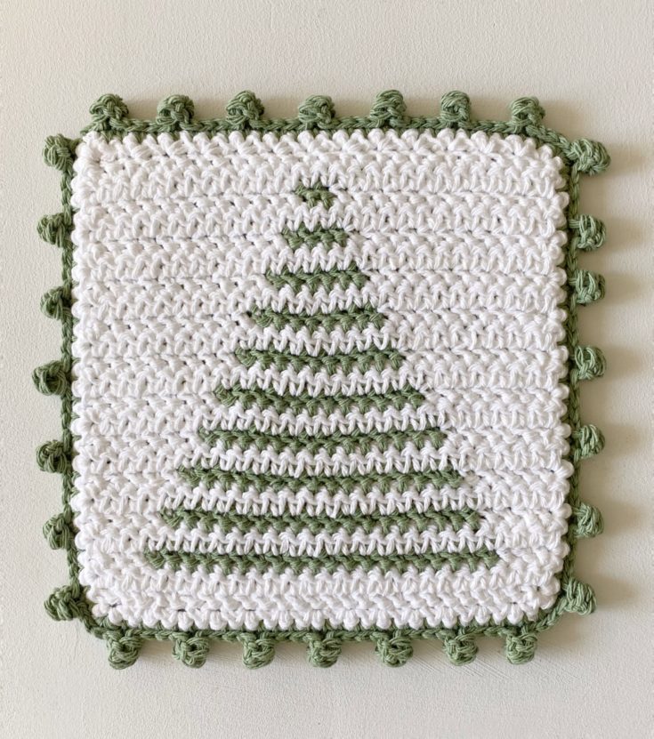 Crochet Tree Stripe Hot Pad with Dot Border