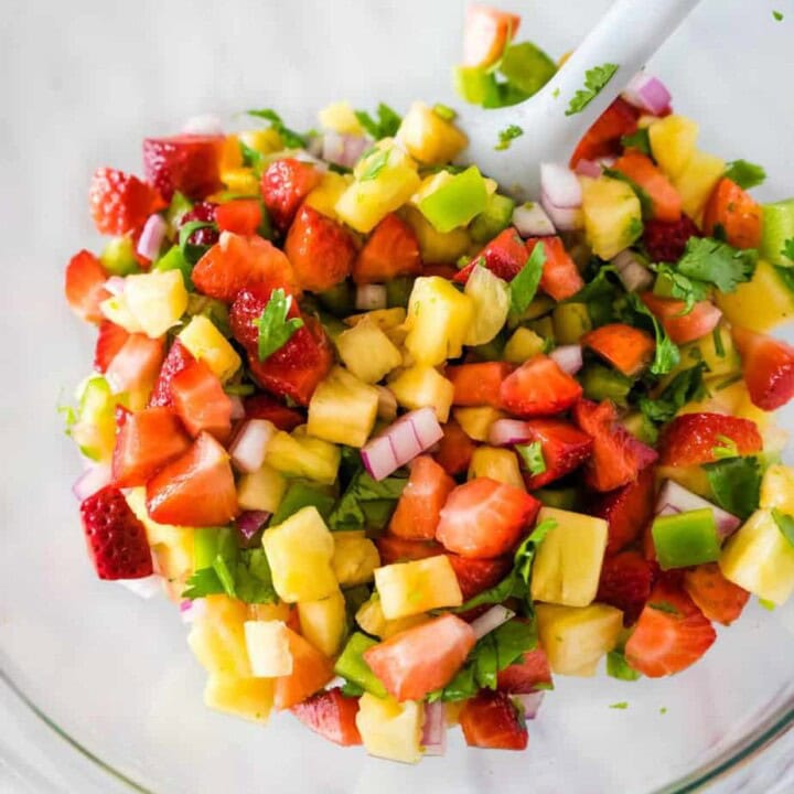 pineapple salsa in a mixing bowl