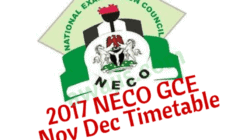2017/2018 Neco Gce Official Timetable