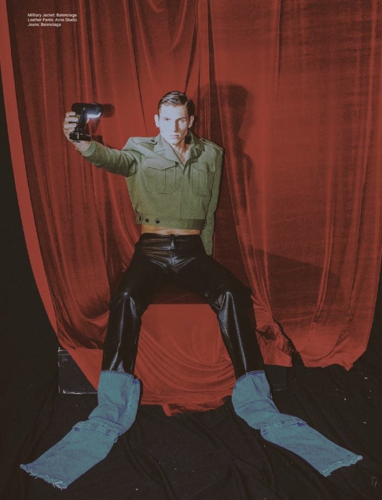 green jacket leather pants