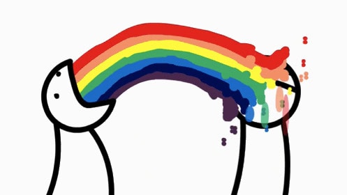 What a lovely image to end on, don't you think? A cartoon figure vomiting rainbow juice into someone else's face (nice).