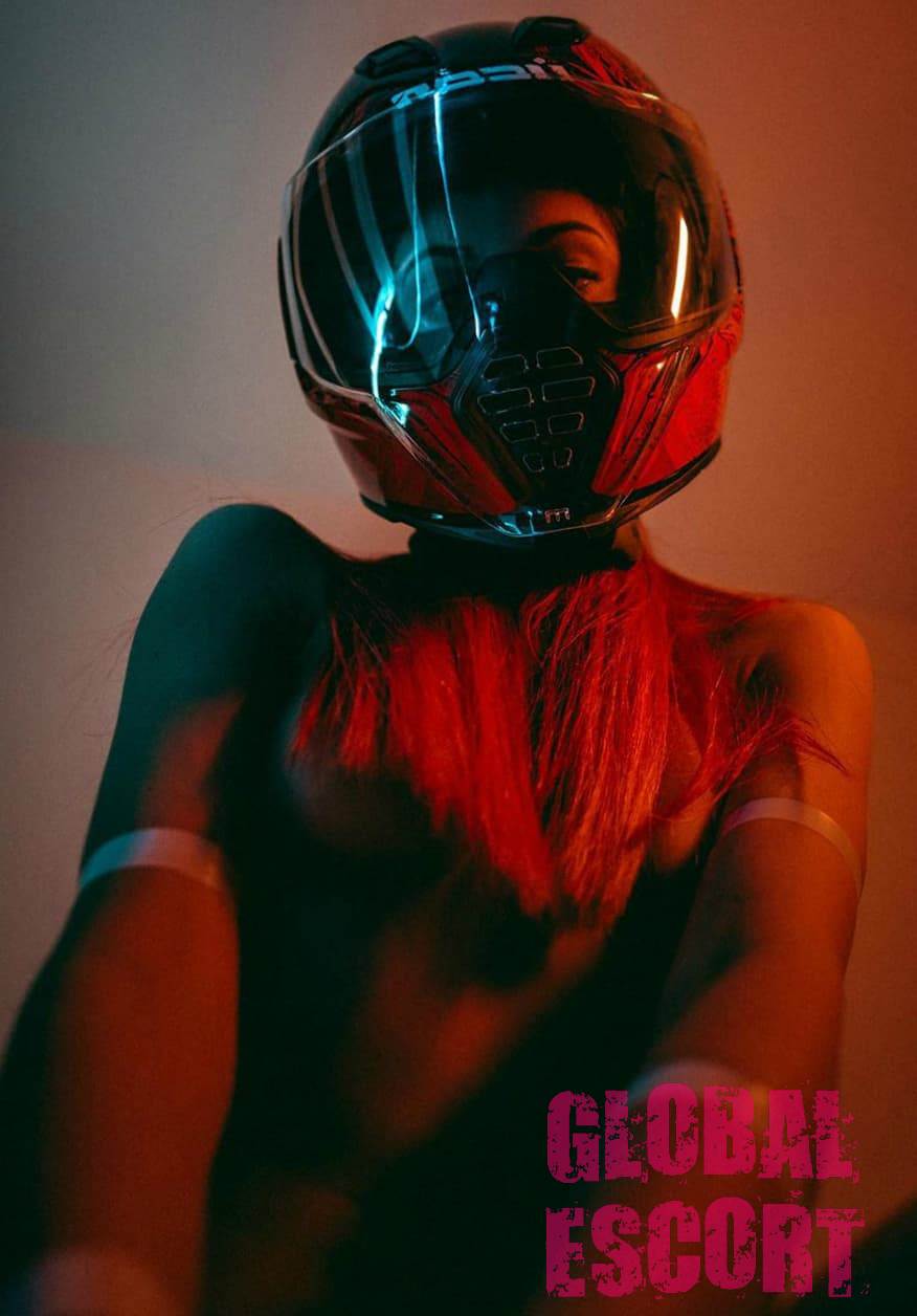 sexy escort model christina posing in helmet