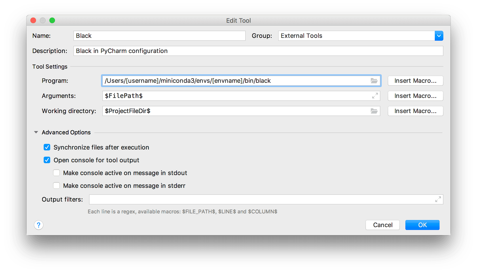 Black PyCharm configuration
