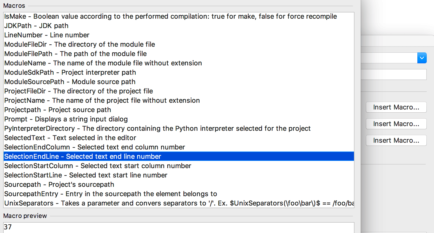 PyCharm external tool macros