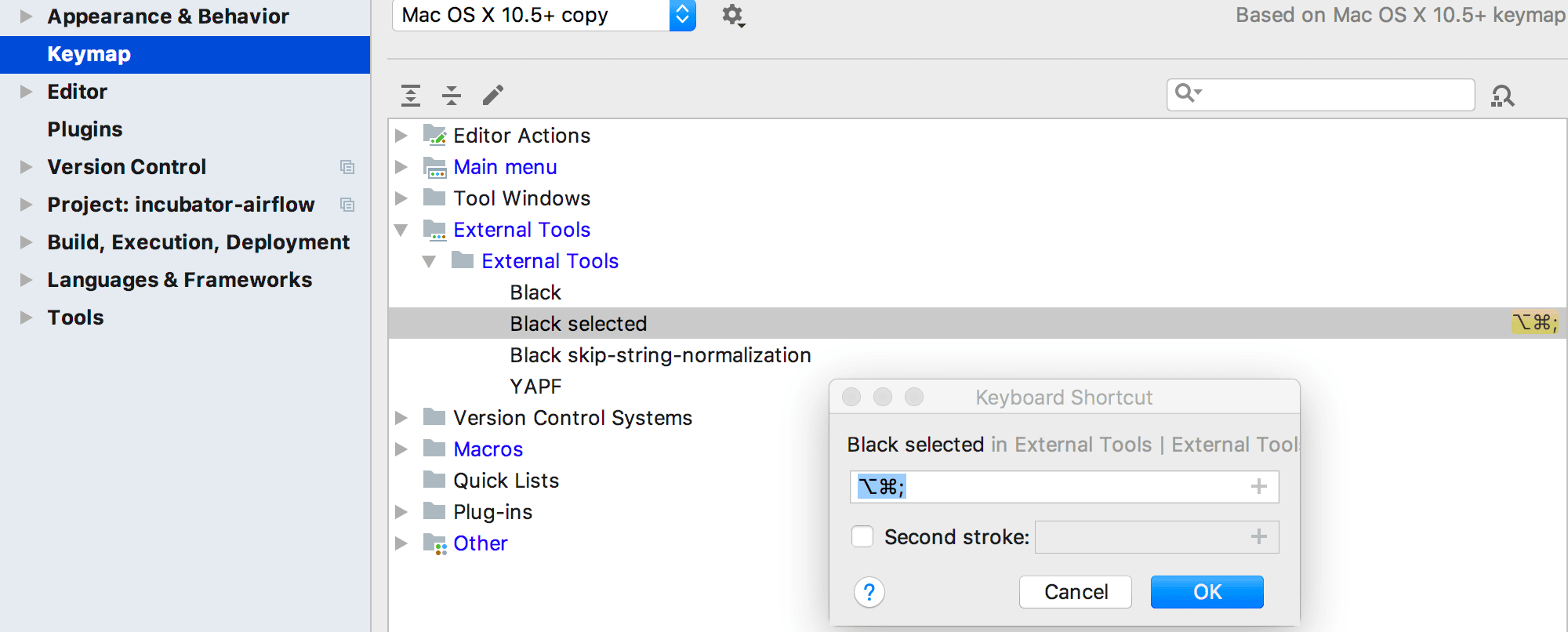 PyCharm keymap for formatting selection