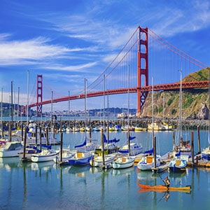 Golden Gate Bridge with recreational boats, CA