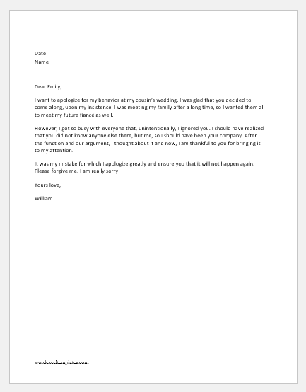 Apology Letter To Girlfriend For Various Reasons | Word & Excel Templates