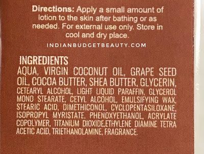 IMG 0210 Glamaroma Coconut Vanilla Moisturizer ingredients