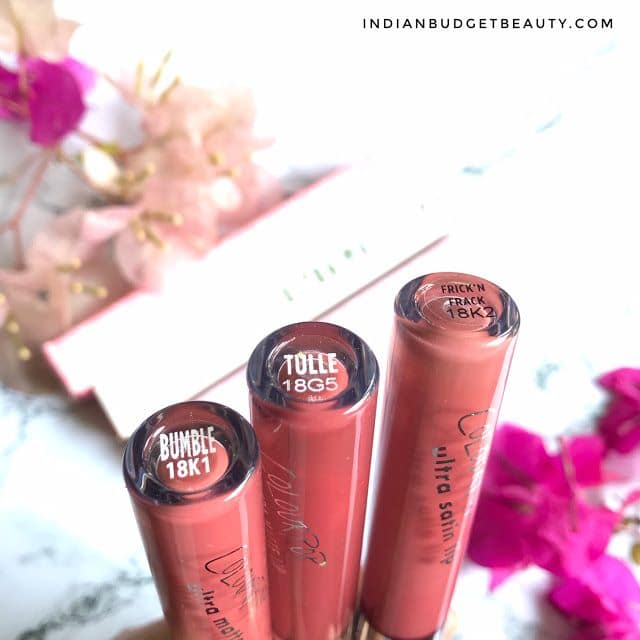 colourpop ultra matte bumble tulle ultra satin frick n frack review 3 colourpop lipstick india