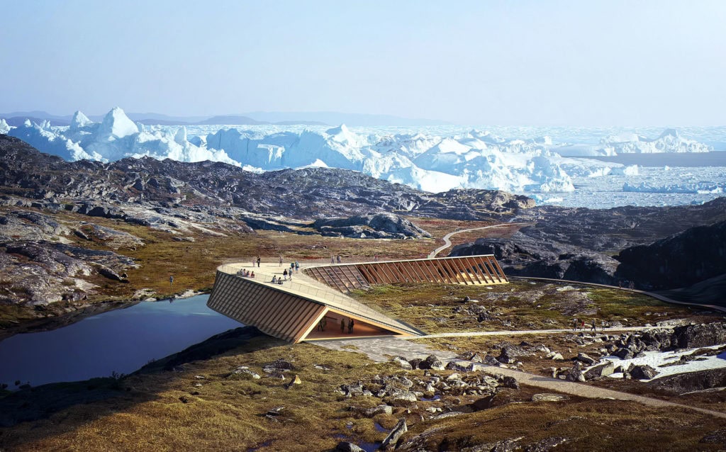 isfjordscenter_eksterioer_imagebymir Som ”en sneugles flugt gennem landskabet” – tanken er, at bygningen skal påvirke det skrøbelige landskab mindst muligt (billedkreditering: Image by Mir)