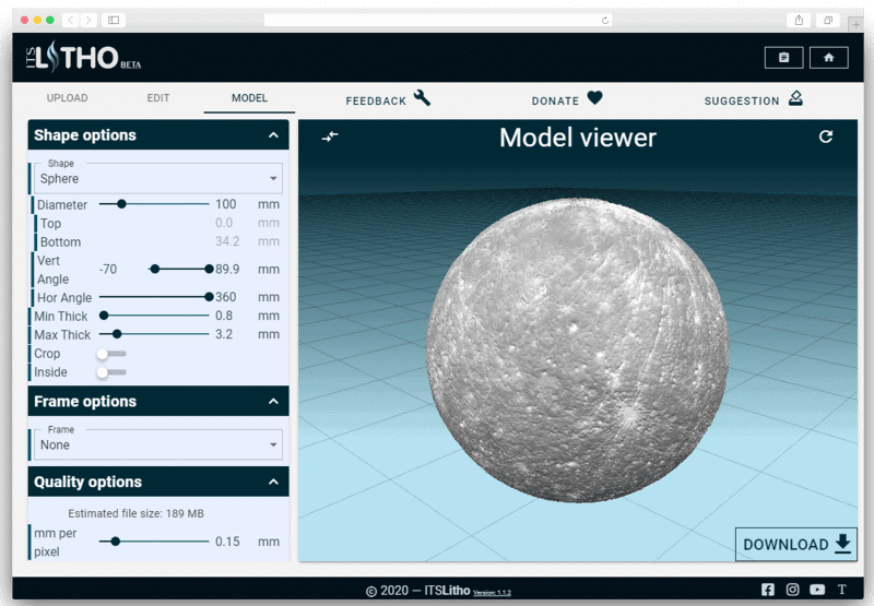 itslitho lithophane maker moon preview model
