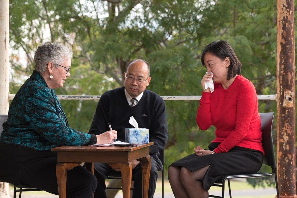 staged funeral celebrant client session