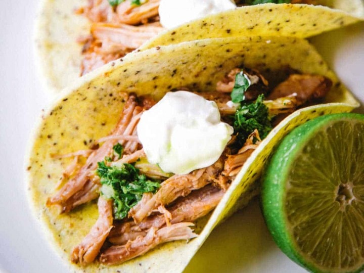 pork carnitas on a white platter
