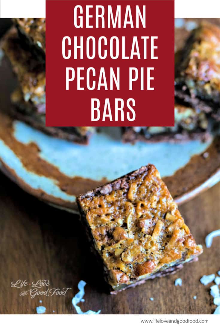 German Chocolate Pecan Pie Bars recipe from Southern Living. These gooey dessert bars are the ultimate in chocolate decadence with a chocolate shortbread crust, chocolate pecan pie filling, and toasted pecans. #germanchocolate #pecanpie #dessert #cookiebars
