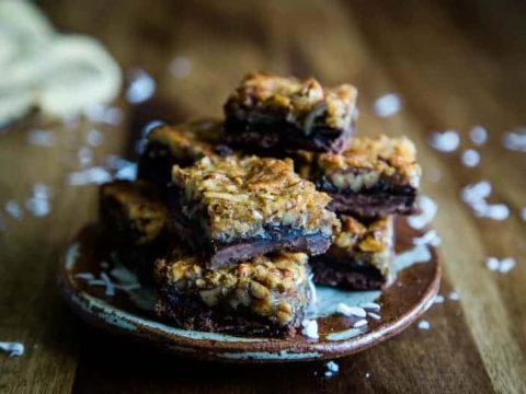 a plate loaded with cookie dessert bars