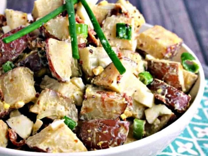 Roasted Red Potato Salad with bacon and green onions
