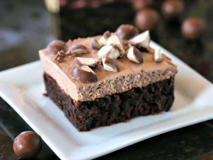 A Malted Mousse Brownie on a white plate
