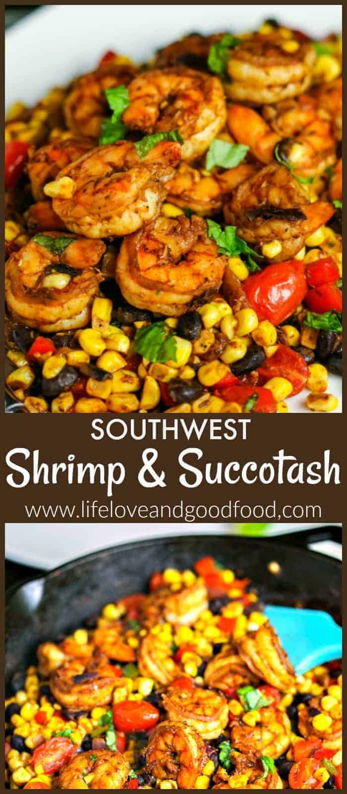 Southwest Shrimp and Succotash made with fresh corn and black beans is a fresh, healthy, and easy dinner with a TexMex twist. #dinner #shrimp #succotash