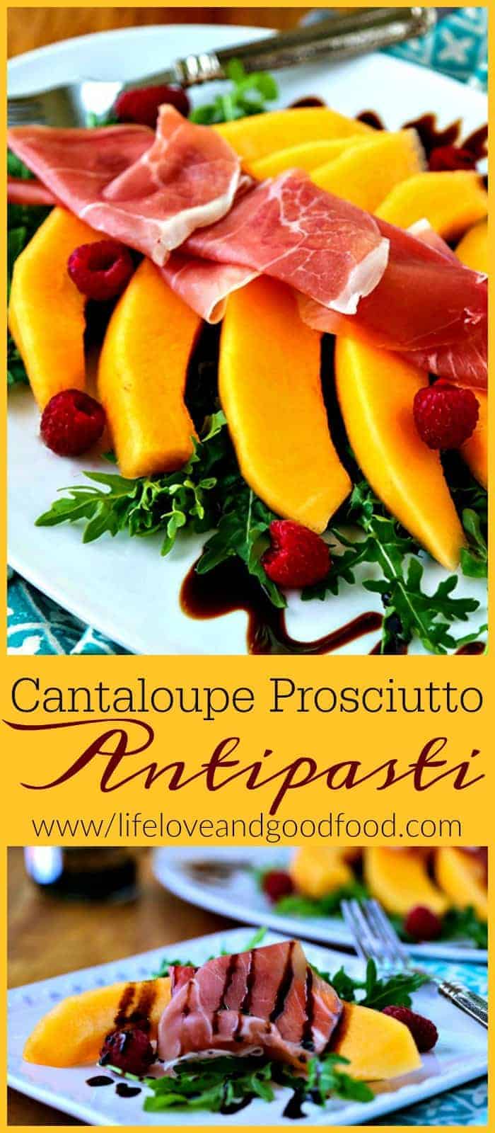 Cantaloupe Prosciutto Antipasti — create a beautiful Summer appetizer with an international flair—and with only five ingredients—in just minutes! #appetizer #melon #antipasti