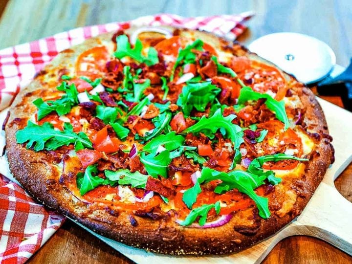 BLT Pizza on pizza board