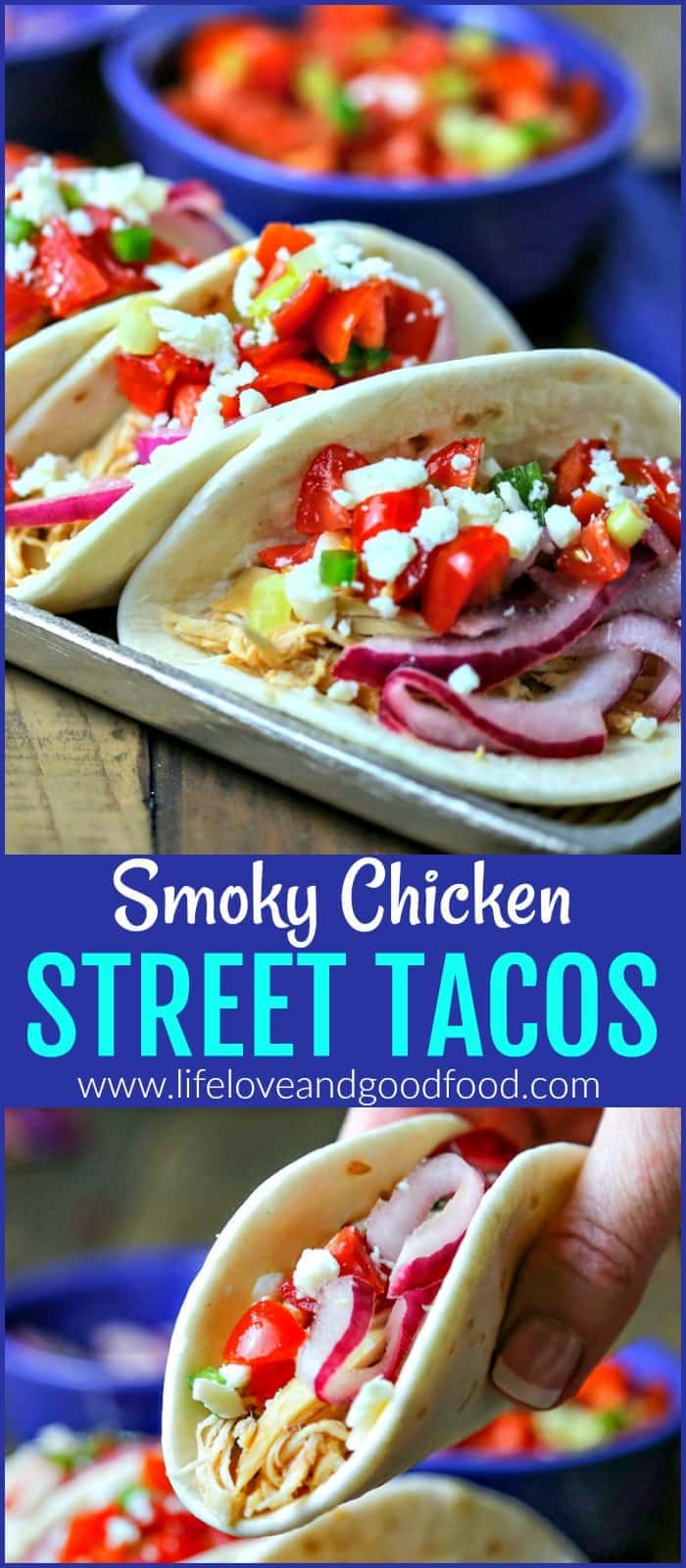 Smoky Chicken Street Tacos with Pickled Red Onion and Fresh Salsa — made in your slow cooker! #slowcooker #tacos #chicken