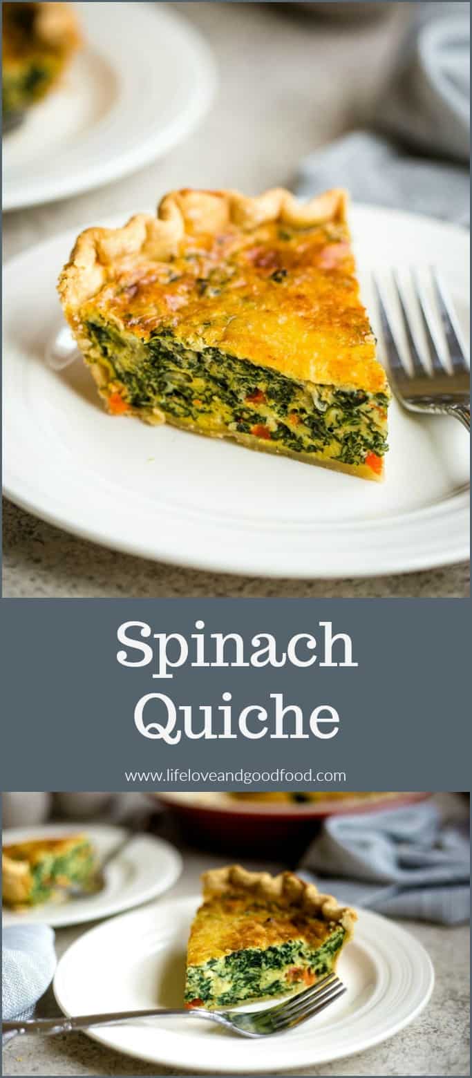 Spinach quiche makes a delicious breakfast or brunch recipe and can even be served as a lunch or dinner entrée. You'll love this creamy version! #spinachquiche #quiche #brunch