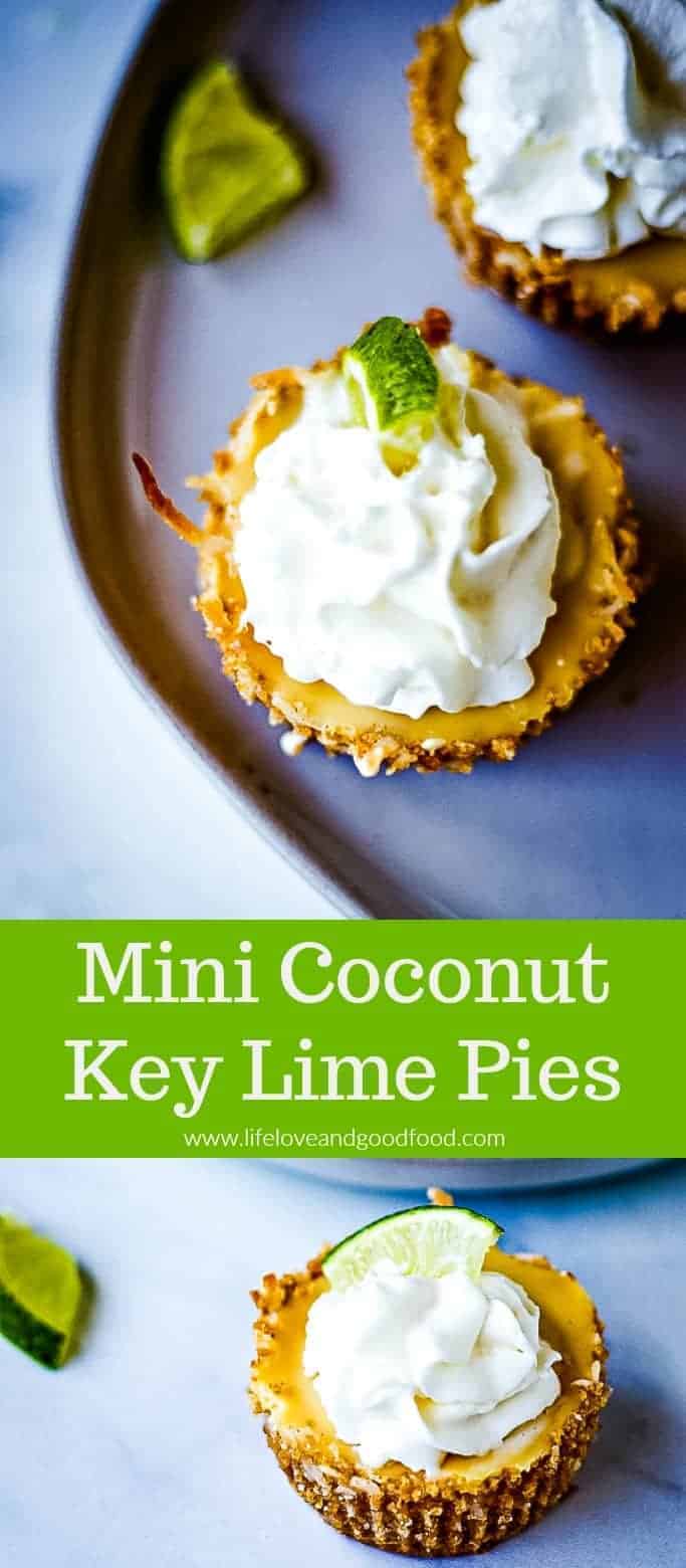 Mini Coconut Key Lime Pies, a delicious summer time dessert with a coconut graham cracker crust #minidessert #keylimepie