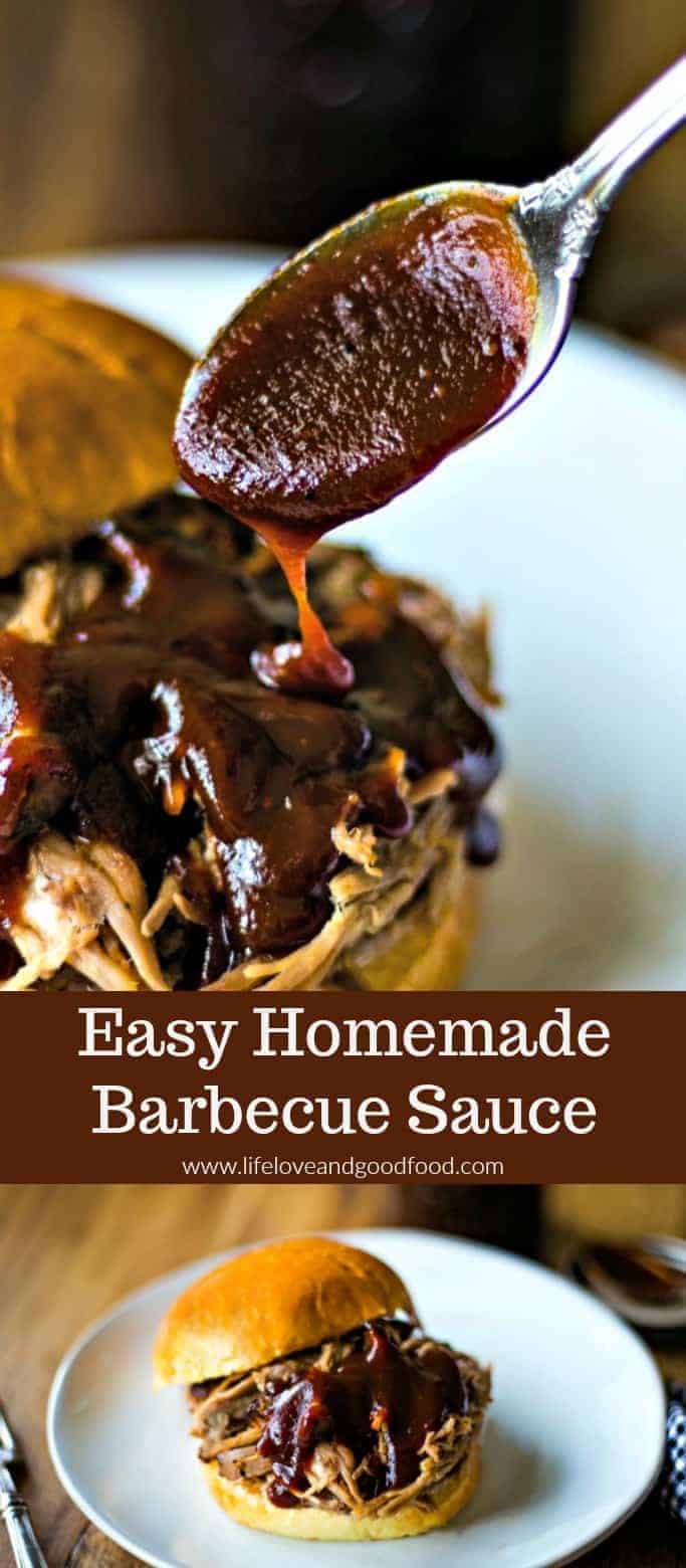 Make this tangy, sweet barbecue sauce with just five ingredients and in just 30 minutes! So much better than store-bought! #bbqsauce #barbecuesauce #homemadeBBQsauce #porkbbqsauce #summergrilling