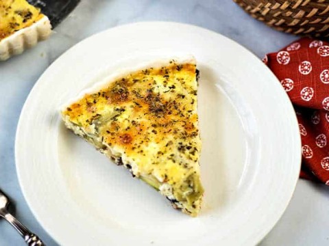 slice of quiche on a white plate