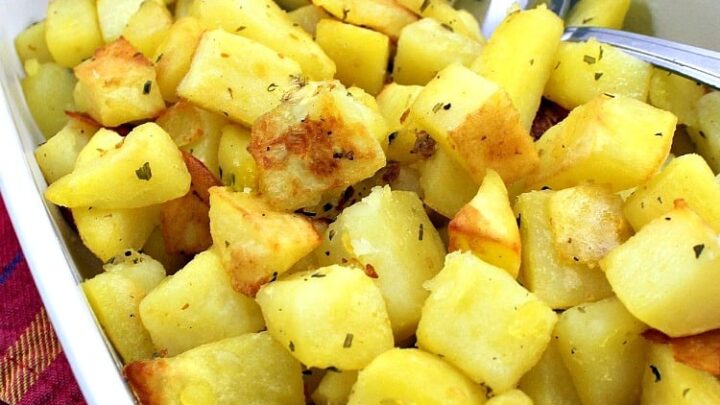 Easy Baked Garlic Potatoes. Delicious baked brunch or side dish, quick and easy to prepare. Uses simple ingredients from your pantry. Lots of flavor & serving suggestions too!