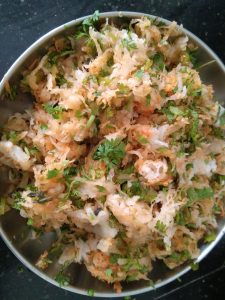 Spicy Mooli Paratha filling is ready
