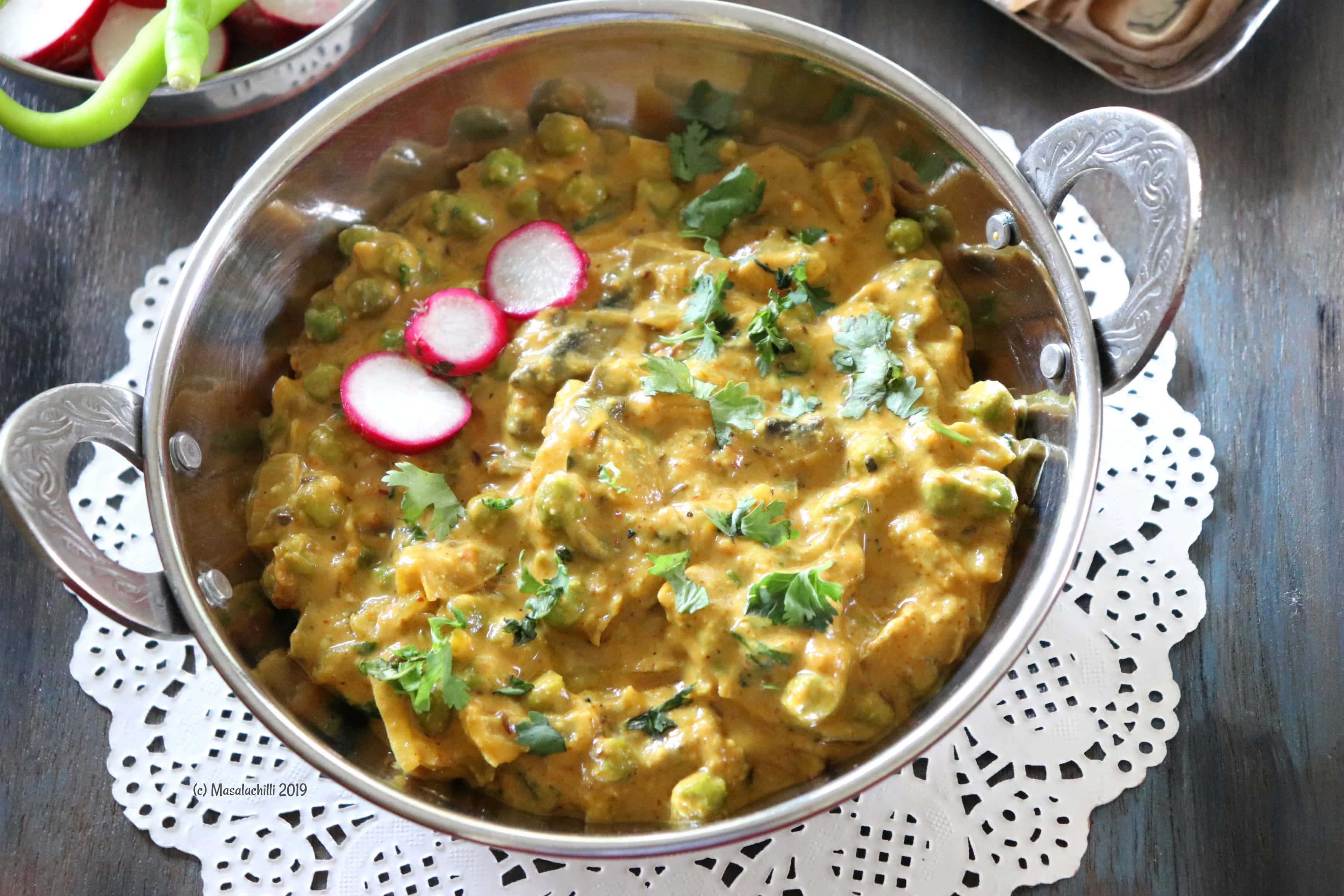 Matar Mushroom Sabzi Recipe for lunch box, dinner or lunch. Easy to make at home recipe
