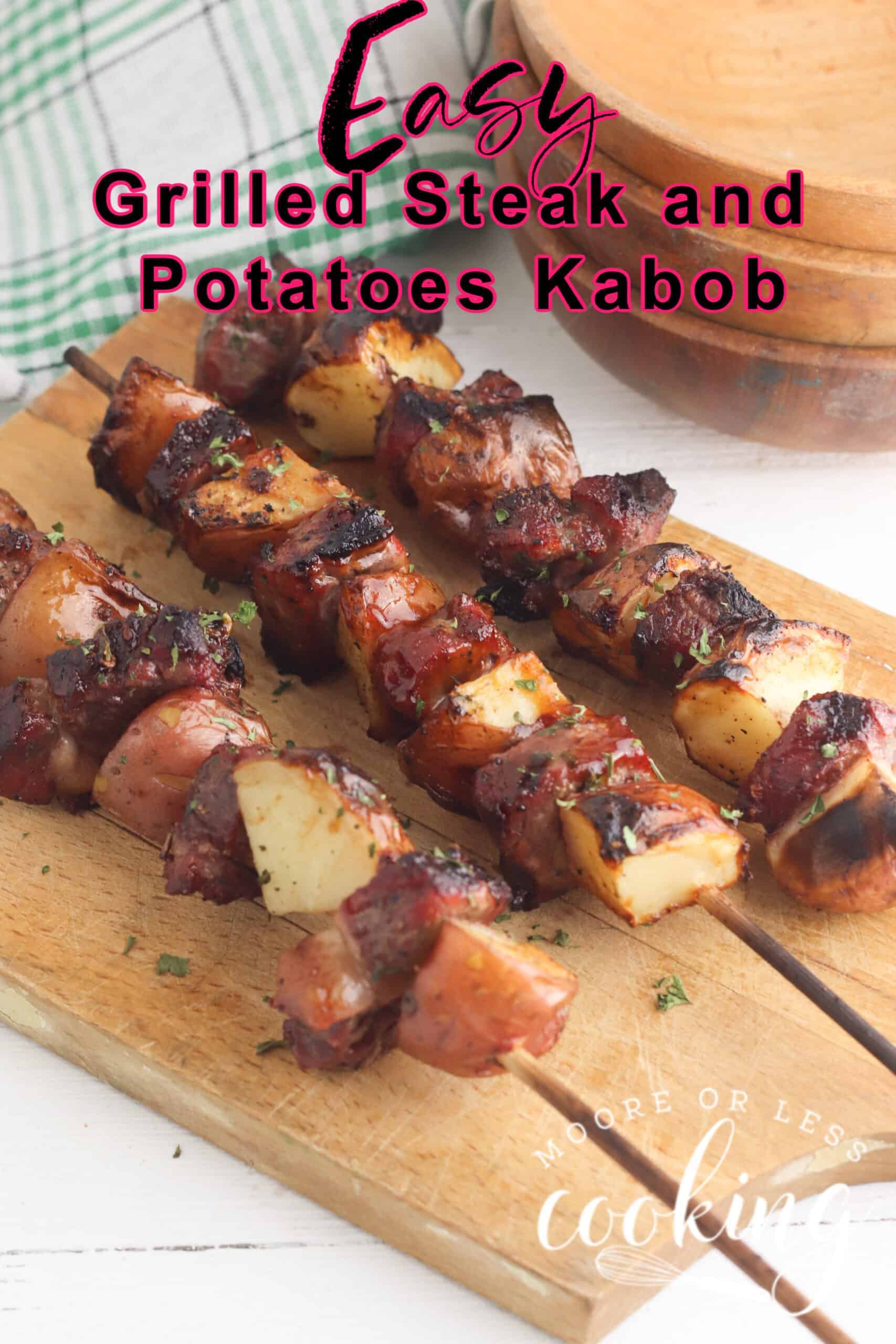 Simple to make Steak and Potato Kabobs are delicious and can be ready so quickly on the grill. Succulent and juicy steak and flavorful caramelized potatoes are perfect for any night dinner. via @Mooreorlesscook